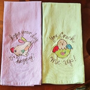 Kay Dee Designs Embroidered Easter Tea Towels Set Bunny & Chick Puns